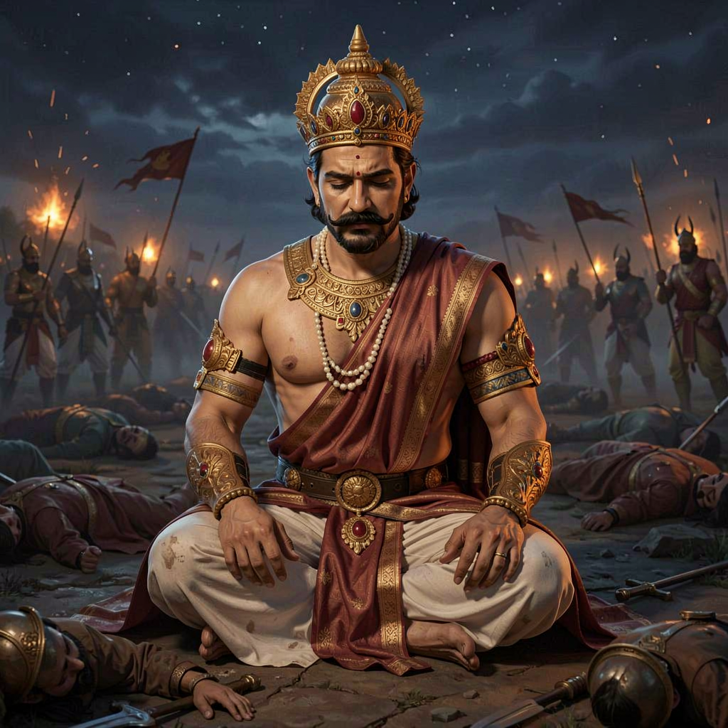 Ashoka sad with the destruction from the war